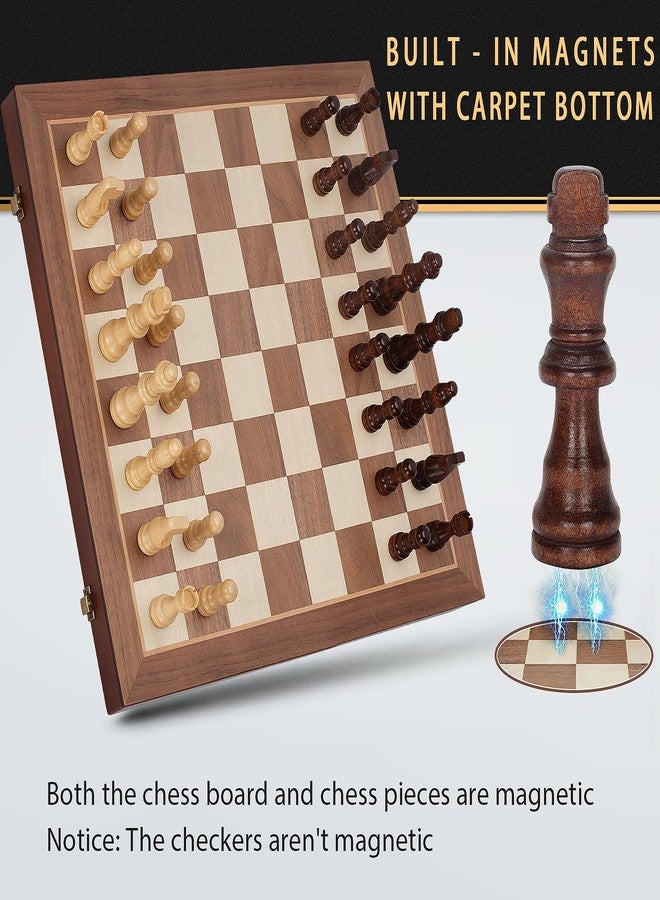 Jumlys 2 in 1 Magnetic Chess Set & Checkers Board Game, 15" Wooden Folding Chess Board with 2 Extra Queens, Portable Travel Chess Set with Pieces Storage Slots, Beginner Chess Board Game for Adults & Kids - Image 3